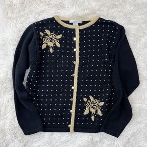 Embroidered Black and metallic gold Christmas sweater cardigan gold butt…